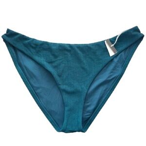 NWT Vitamin A Blue Ribbed Classic Coverage Bikini Swim Bottom Lined Stretch